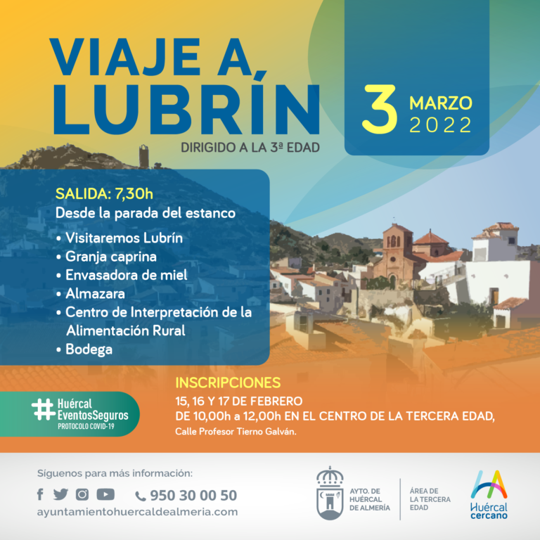 Mayores de Huércal de Almería conocerán Lubrín el 3 de marzo